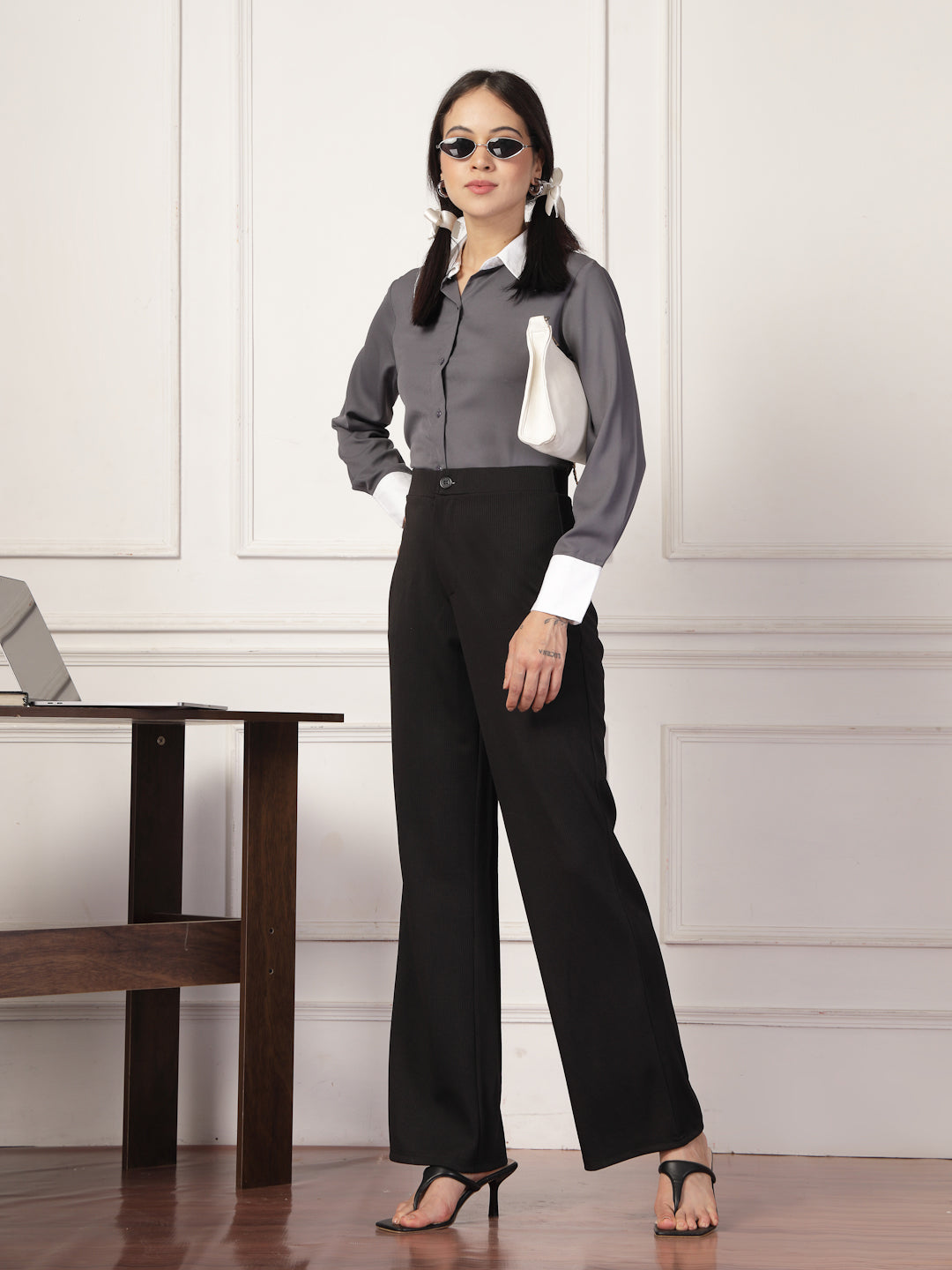 Style Quotient Women Grey formal shirt-Shirts-StyleQuotient