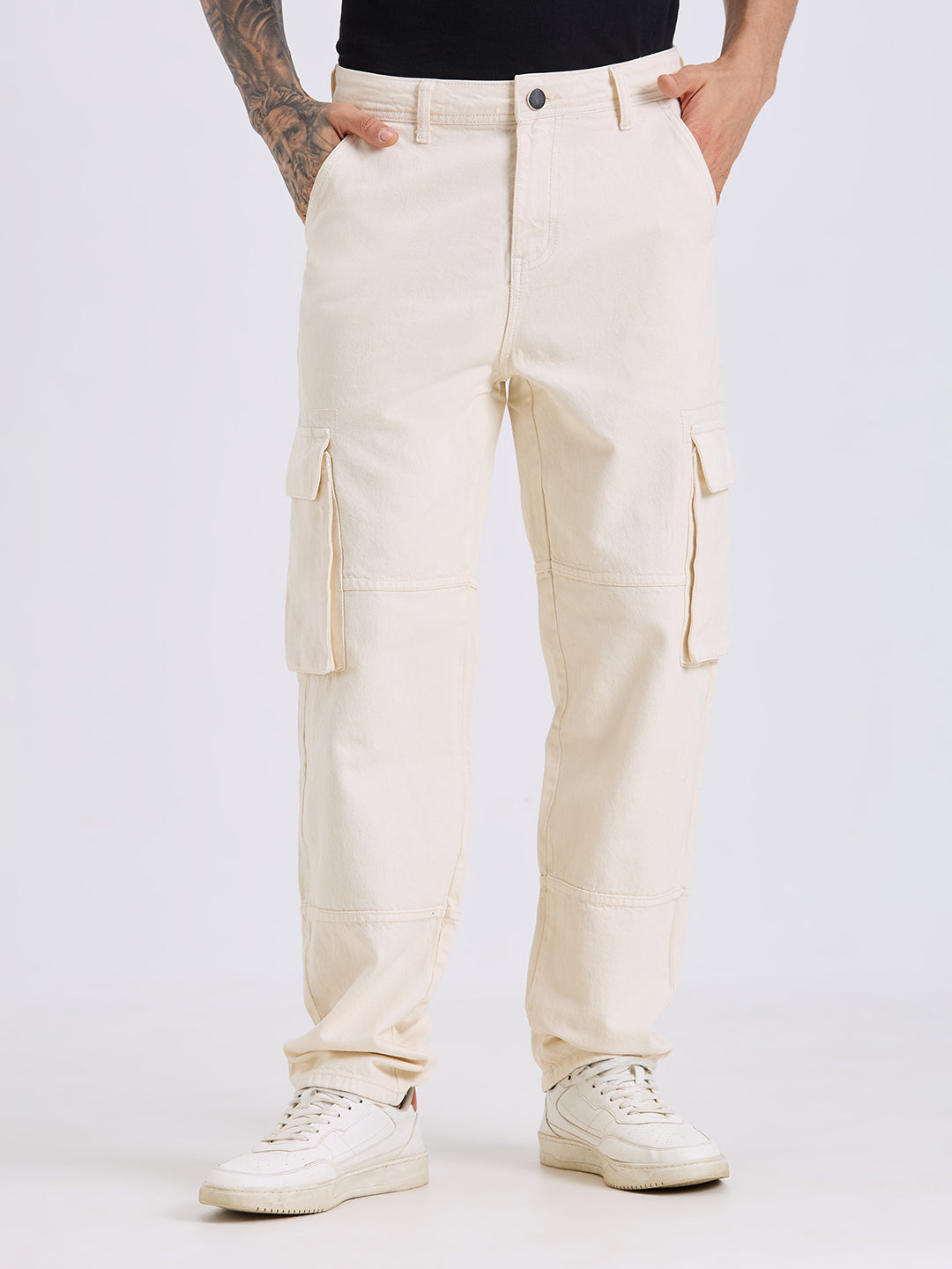 Style Quotient Men Black Relaxed Fit Mid Rise Cargos-Mens Jeans-StyleQuotient