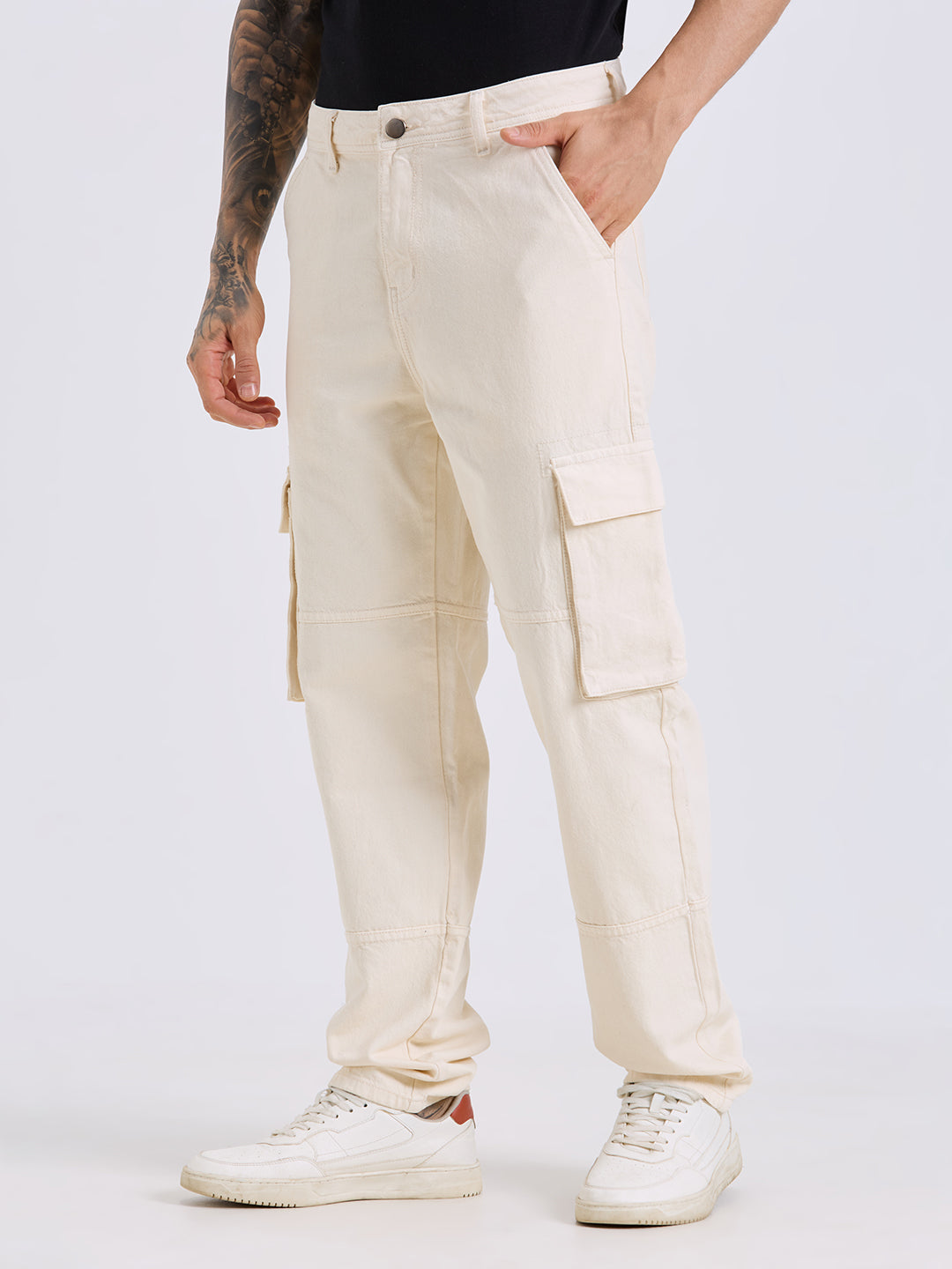 Style Quotient Men Black Relaxed Fit Mid Rise Cargos-Mens Jeans-StyleQuotient