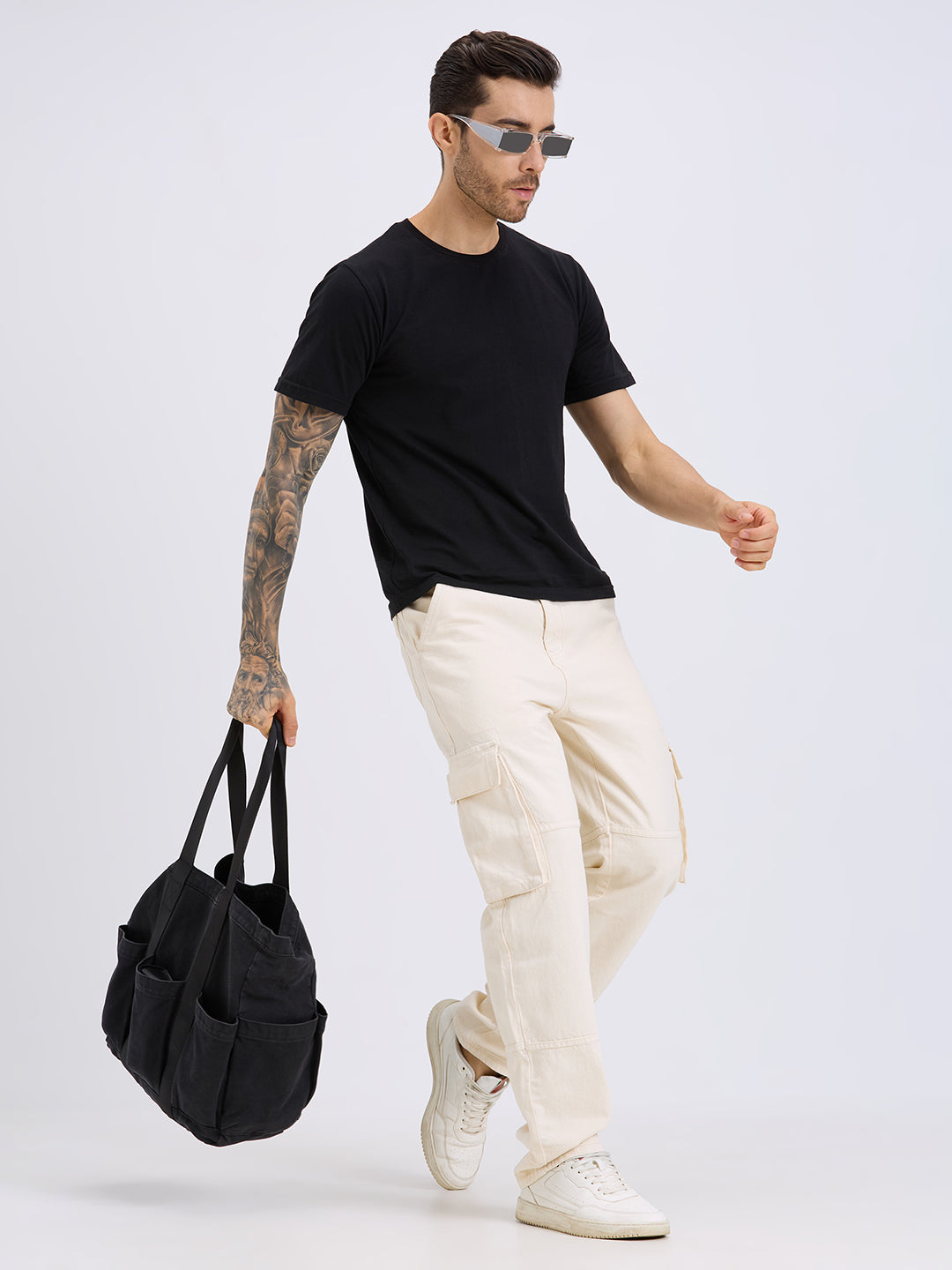 Style Quotient Men Black Relaxed Fit Mid Rise Cargos-Mens Jeans-StyleQuotient