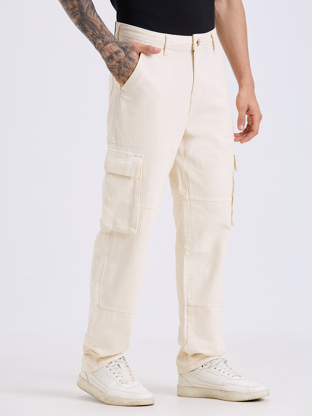 Style Quotient Men Black Relaxed Fit Mid Rise Cargos-Mens Jeans-StyleQuotient