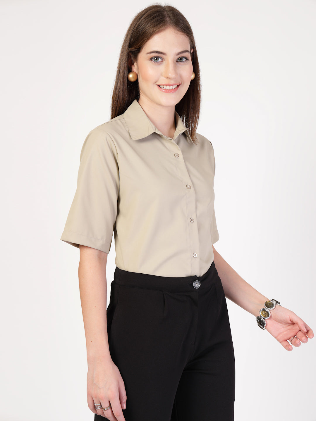 Style Quotient Women Beige Formal shirt-Shirts-StyleQuotient
