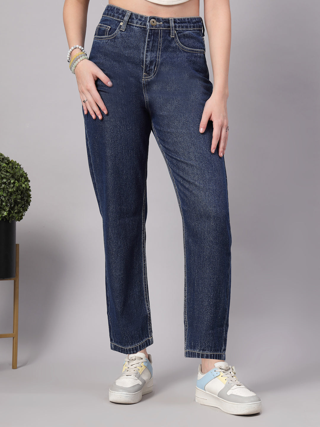 Style Quotient Women Dark Blue Mom Fit High Rise Jeans-Jeans-StyleQuotient