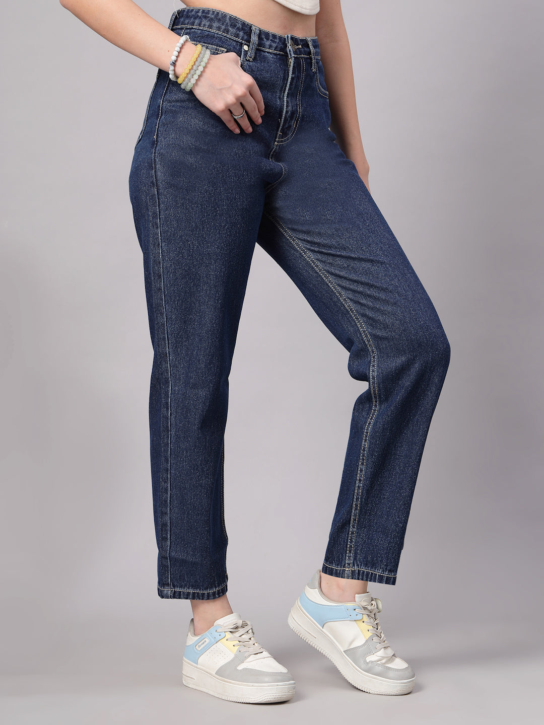 Style Quotient Women Dark Blue Mom Fit High Rise Jeans-Jeans-StyleQuotient