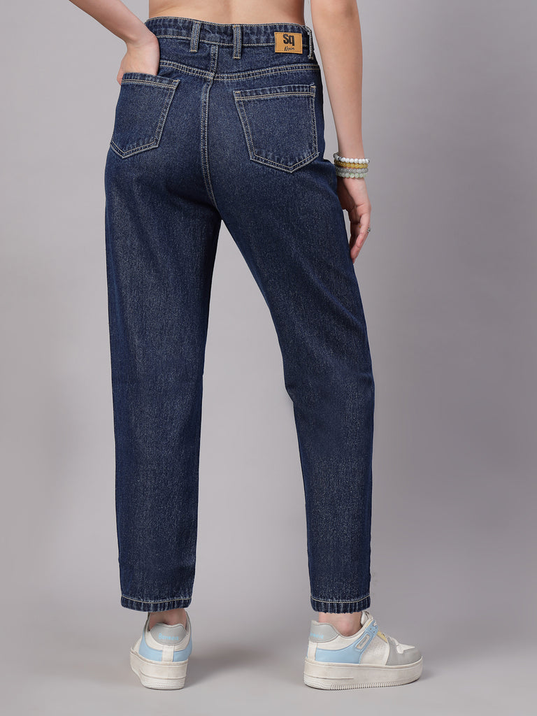 Style Quotient Women Dark Blue Mom Fit High Rise Jeans-Jeans-StyleQuotient