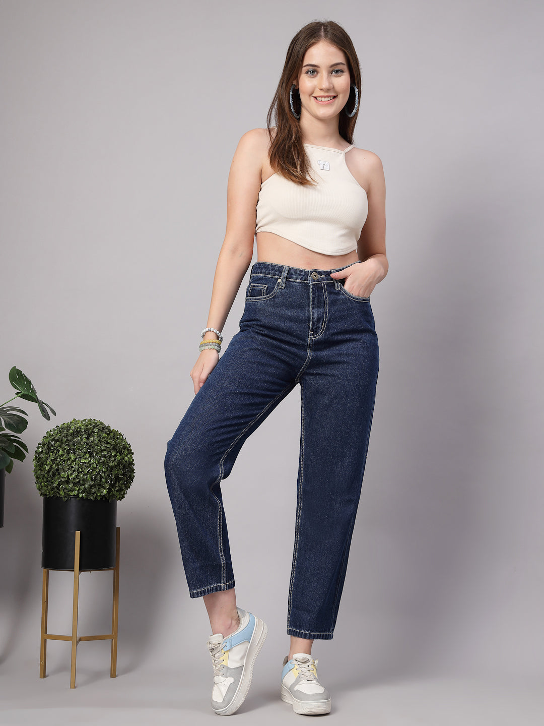 Style Quotient Women Dark Blue Mom Fit High Rise Jeans-Jeans-StyleQuotient