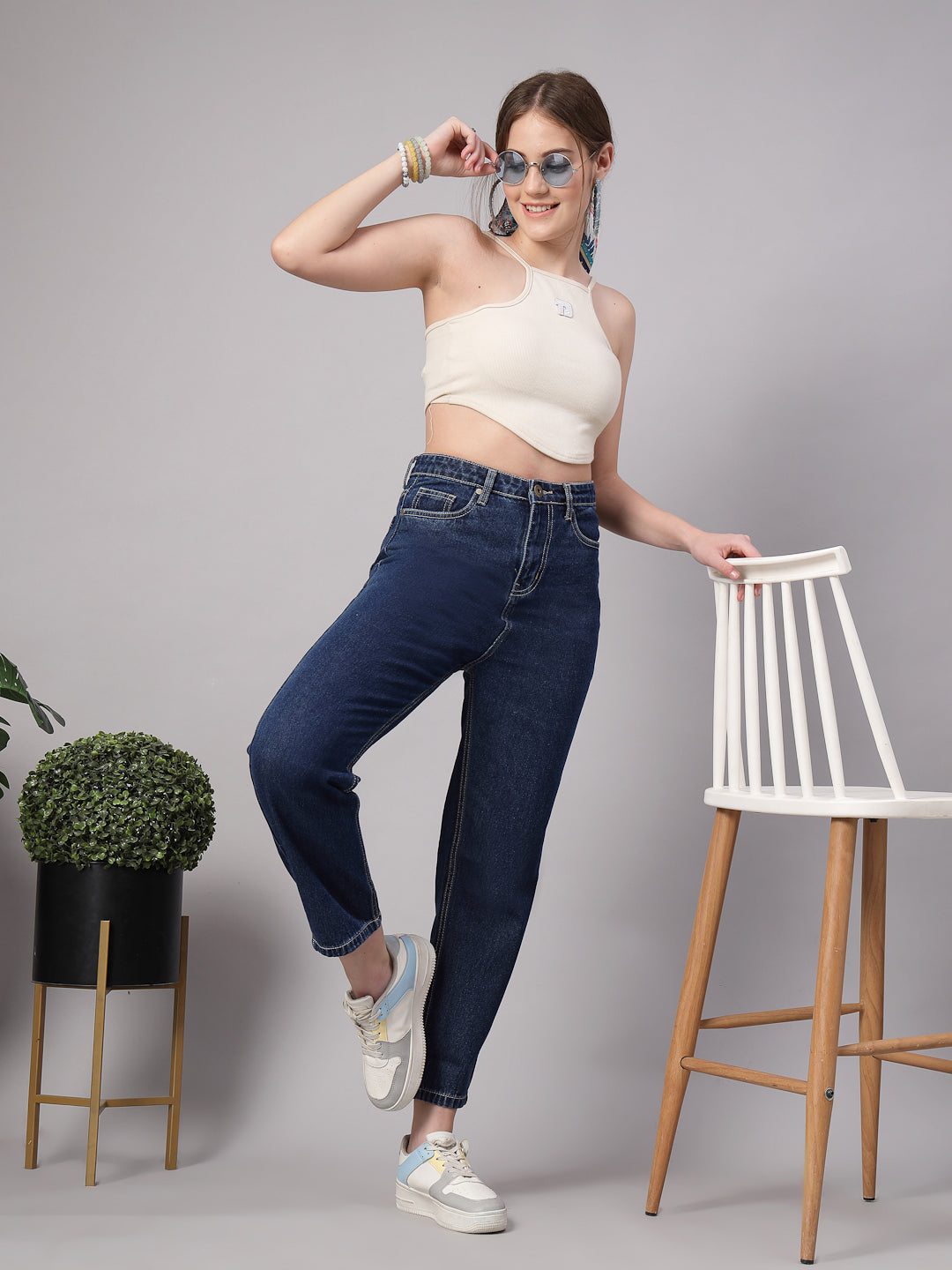 Style Quotient Women Dark Blue Mom Fit High Rise Jeans-Jeans-StyleQuotient
