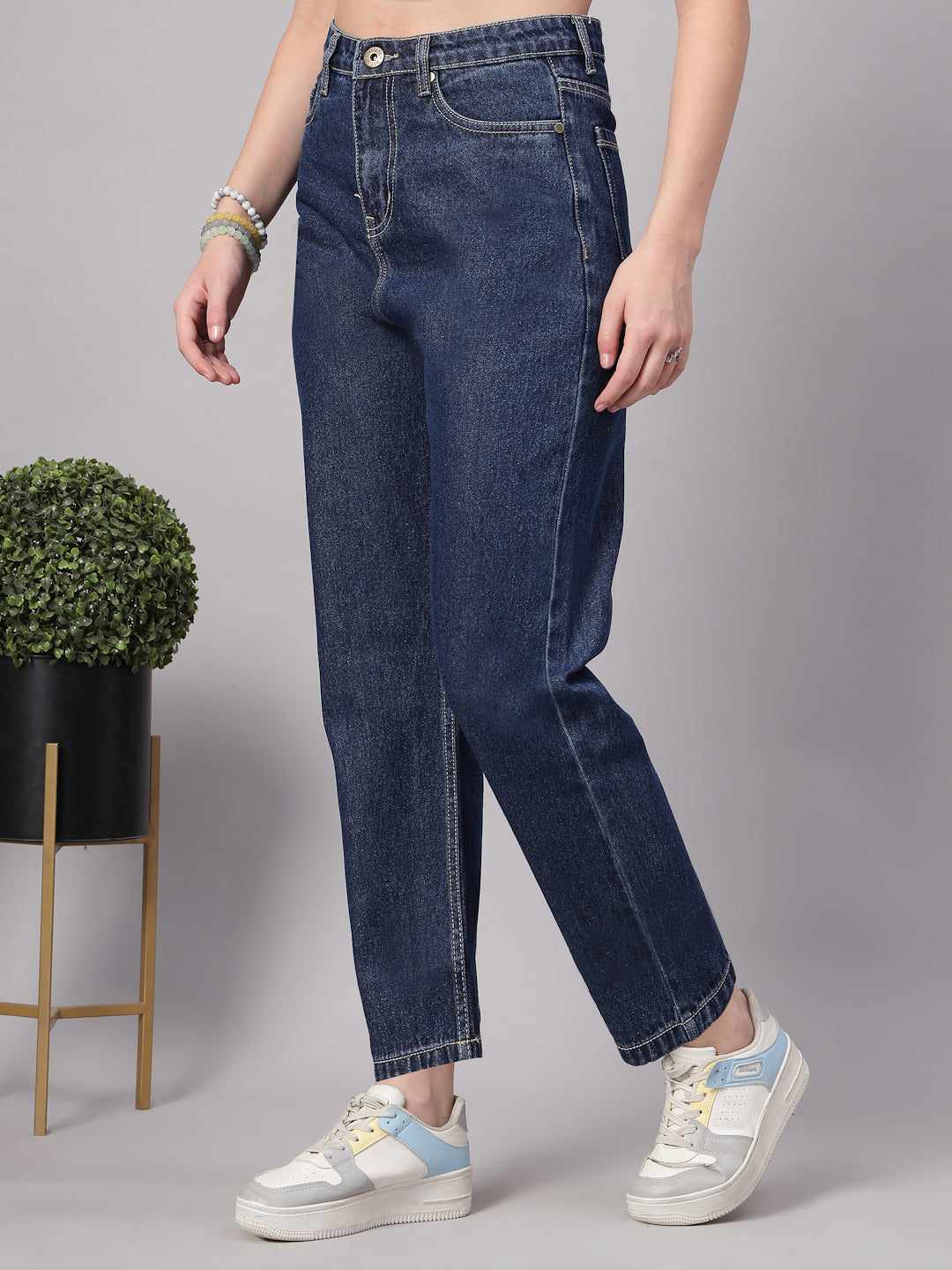 Style Quotient Women Dark Blue Mom Fit High Rise Jeans-Jeans-StyleQuotient