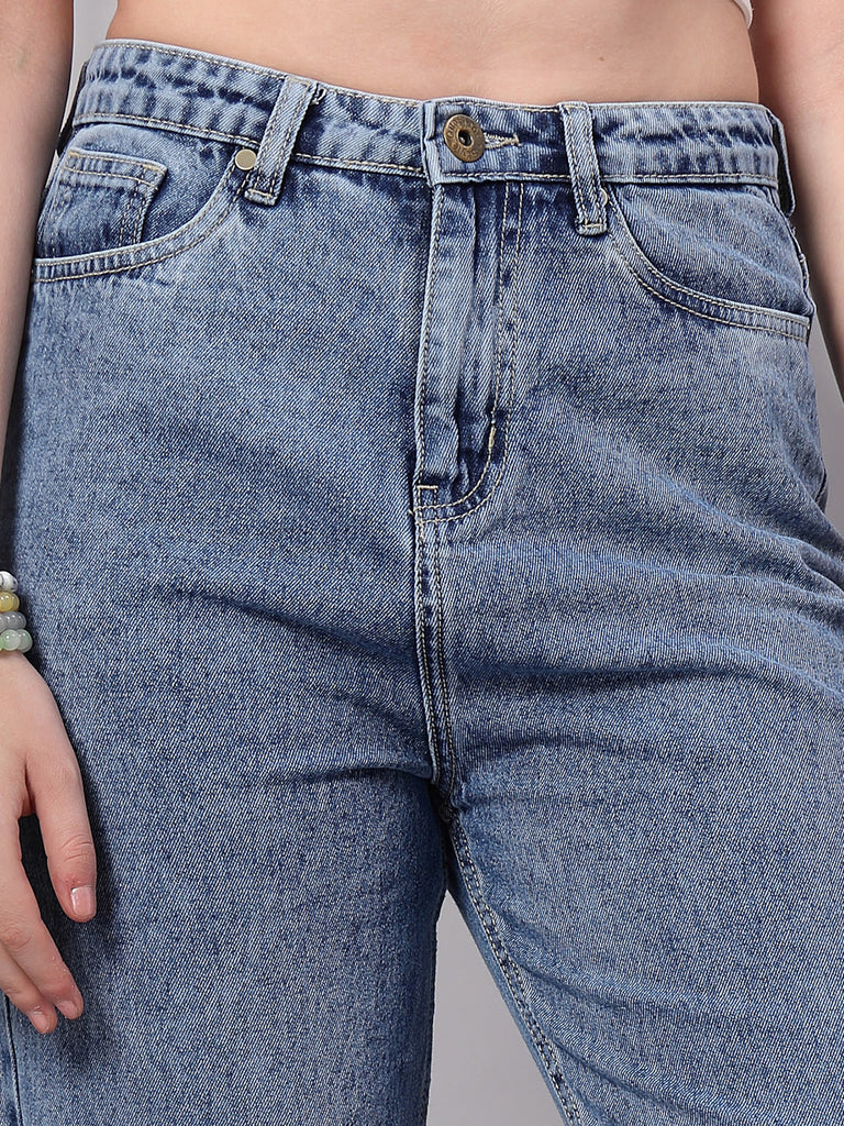 Style Quotient Women Mid Blue Mom Fit High Rise Jeans-Jeans-StyleQuotient
