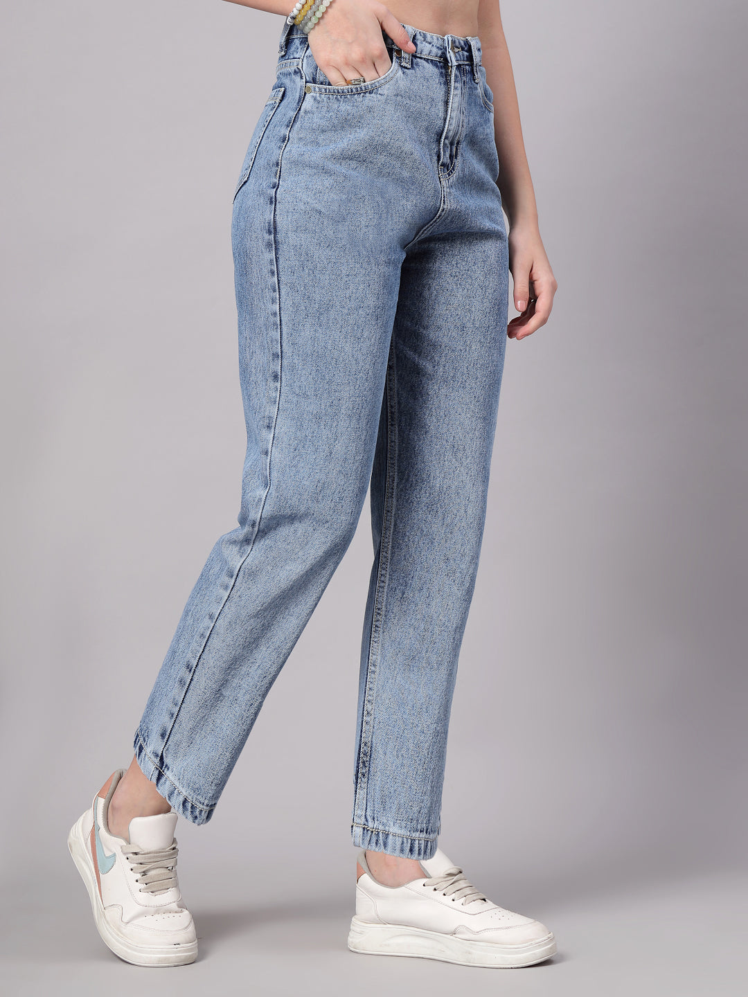 Style Quotient Women Mid Blue Mom Fit High Rise Jeans-Jeans-StyleQuotient