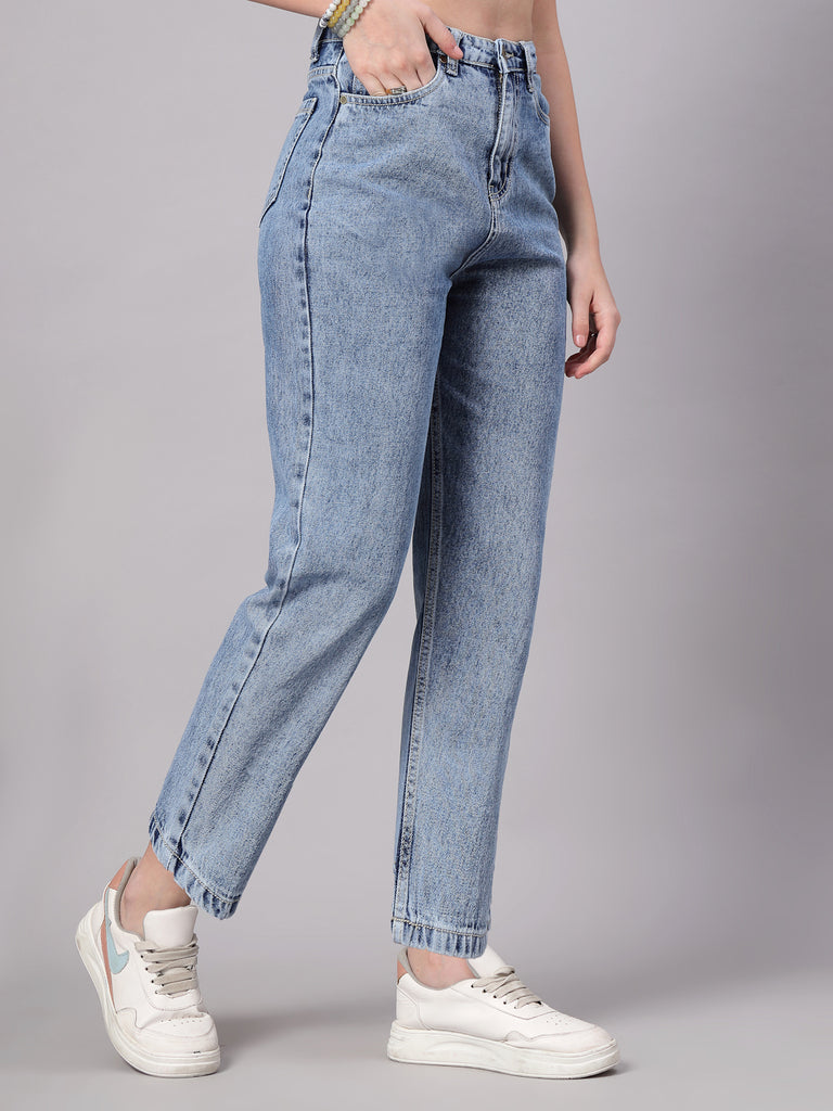 Style Quotient Women Mid Blue Mom Fit High Rise Jeans-Jeans-StyleQuotient