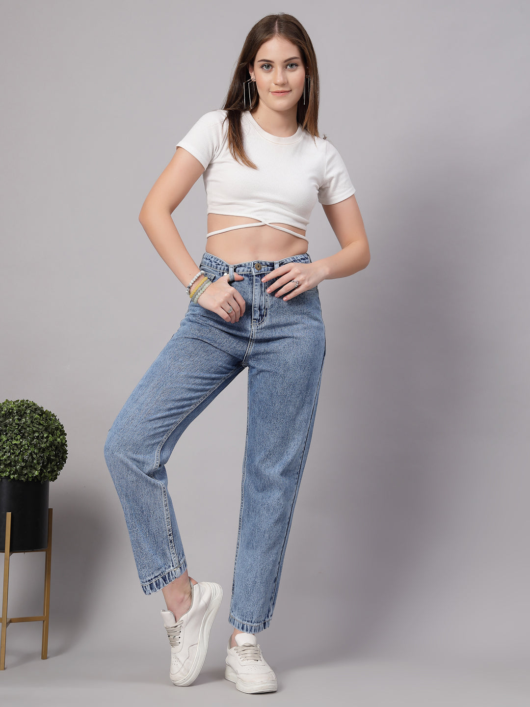 Style Quotient Women Mid Blue Mom Fit High Rise Jeans-Jeans-StyleQuotient