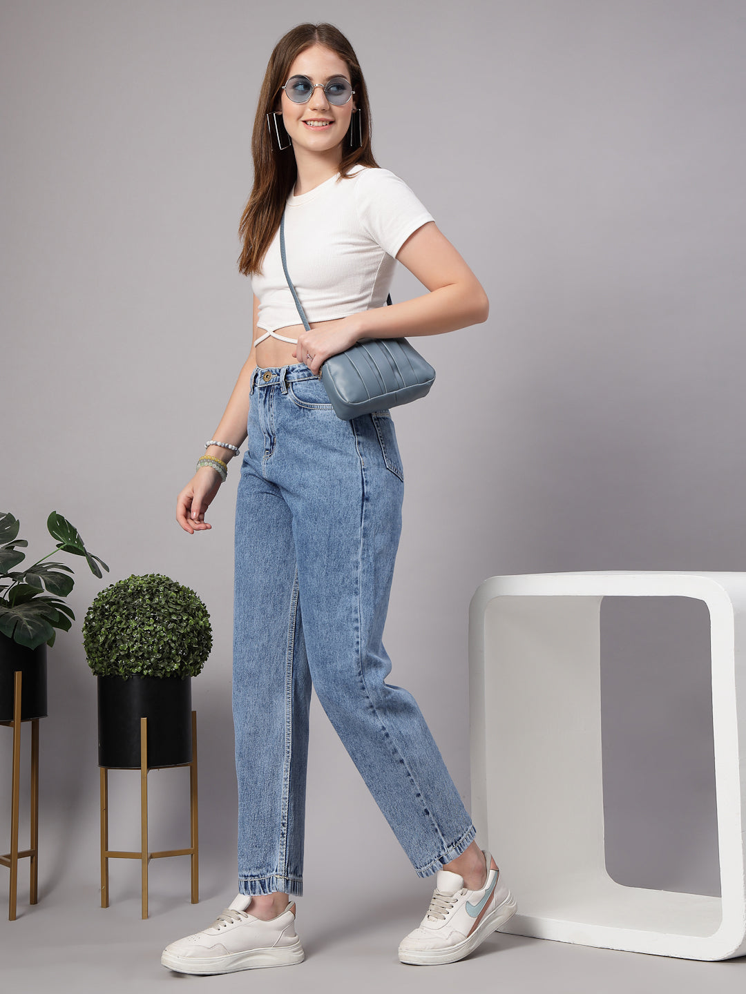 Style Quotient Women Mid Blue Mom Fit High Rise Jeans-Jeans-StyleQuotient