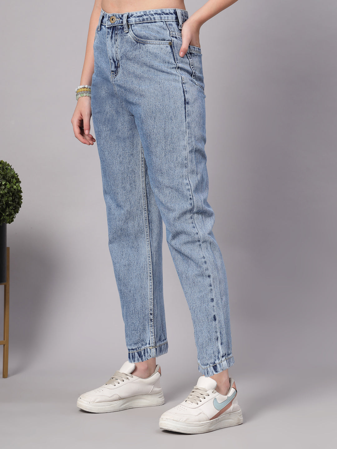 Style Quotient Women Mid Blue Mom Fit High Rise Jeans-Jeans-StyleQuotient