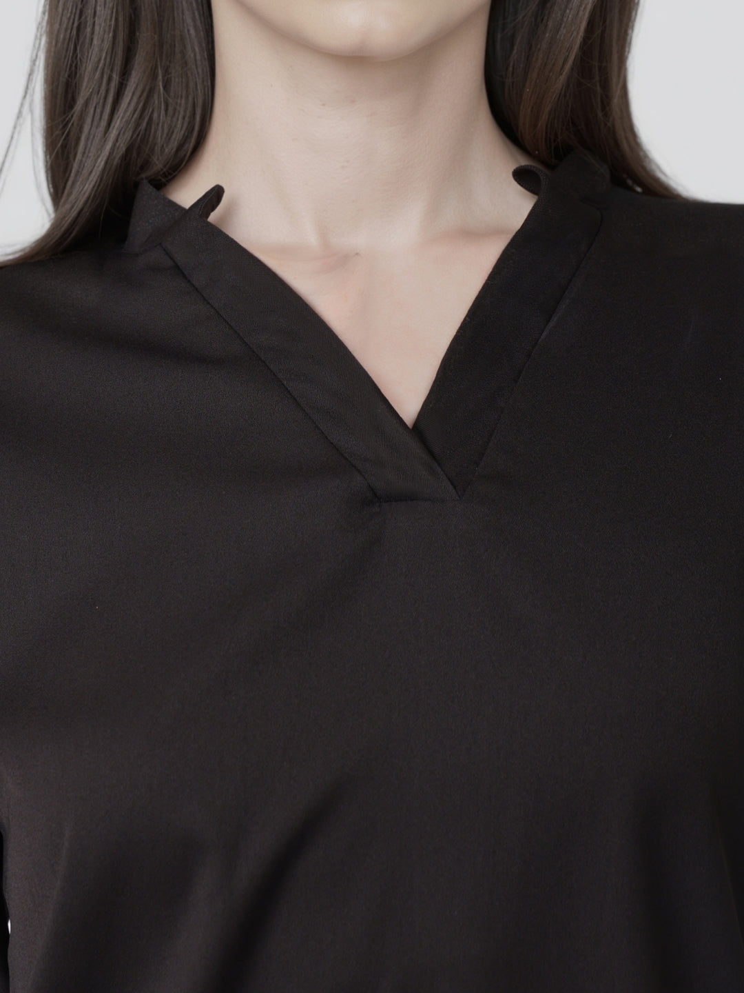 Style Quotient Women Solid Black Polymoss Formal Top-Tops-StyleQuotient