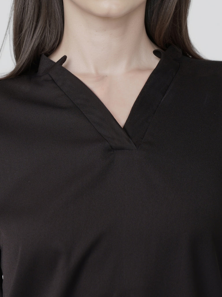 Style Quotient Women Solid Black Polymoss Formal Top-Tops-StyleQuotient