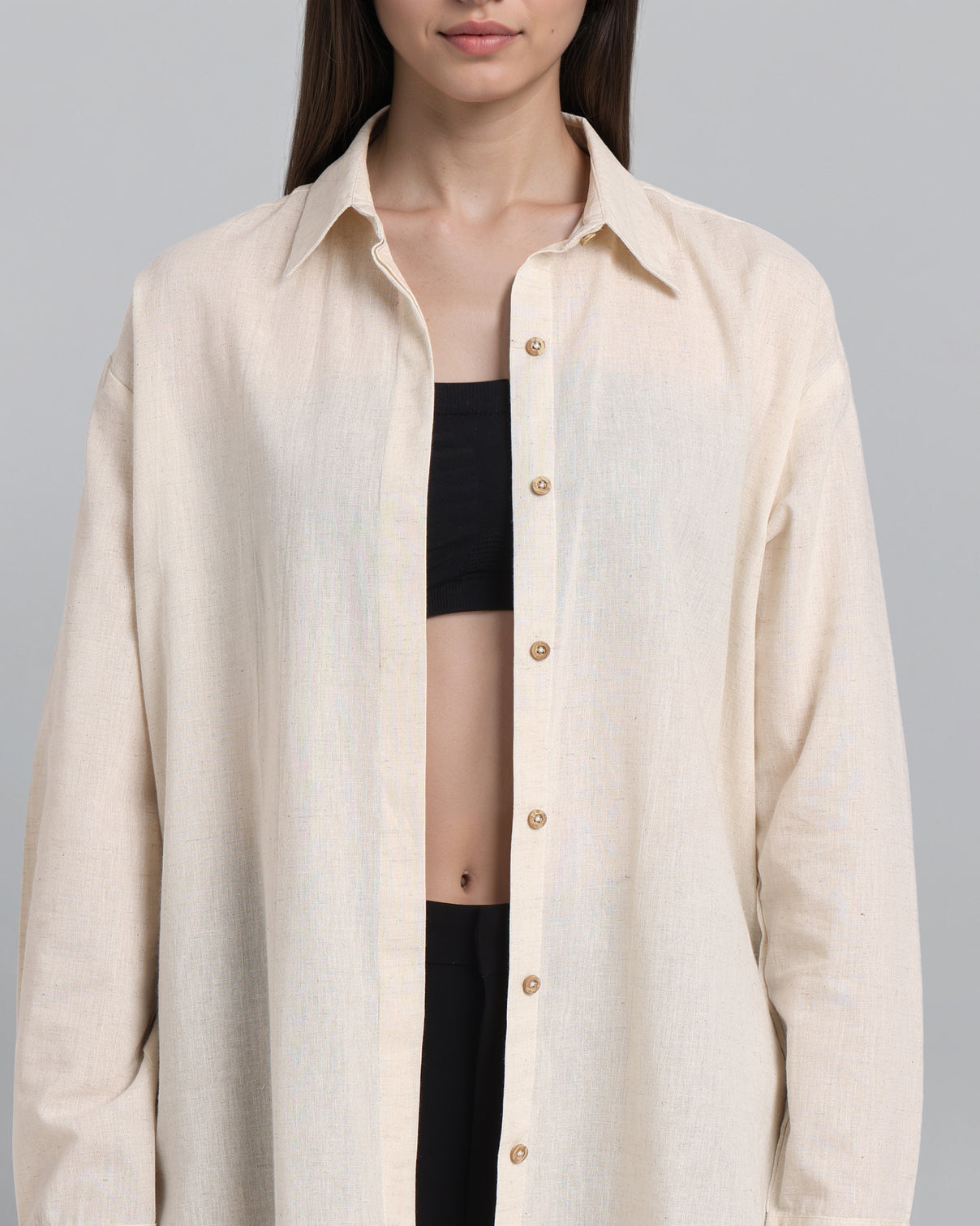 Style Quotient Women Beige Flex Solid Oversize Shirt-Shirts-StyleQuotient