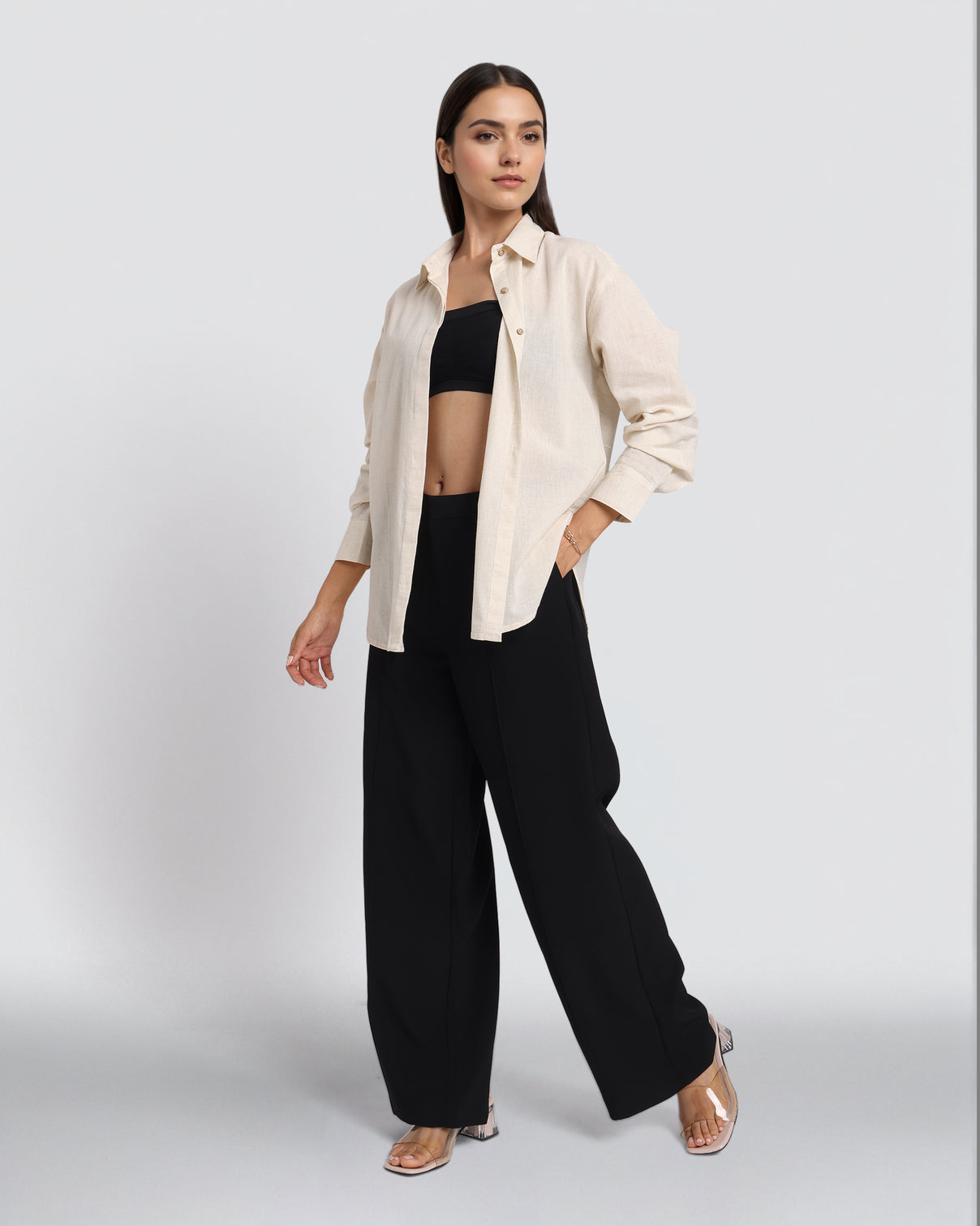 Style Quotient Women Beige Flex Solid Oversize Shirt-Shirts-StyleQuotient
