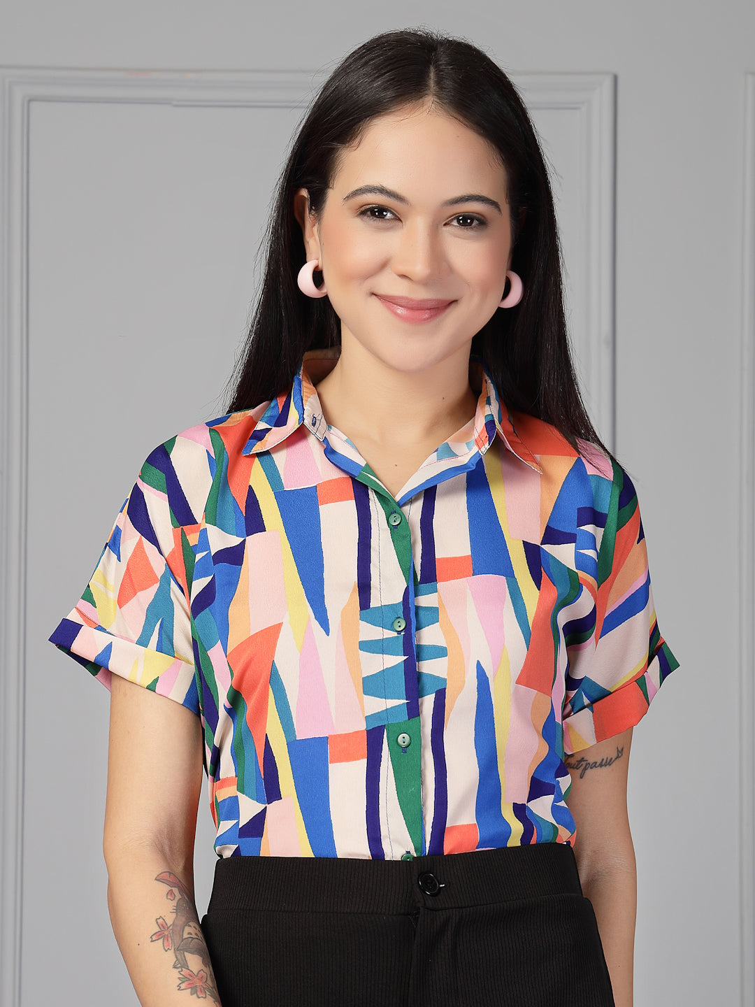 Style Quotient Women Multi Printed Regular Fit Semi Formal Polyester Shirt-Shirts-StyleQuotient
