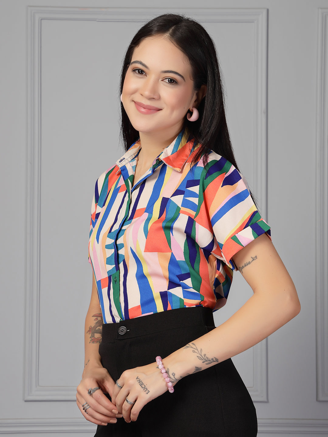 Style Quotient Women Multi Printed Regular Fit Semi Formal Polyester Shirt-Shirts-StyleQuotient