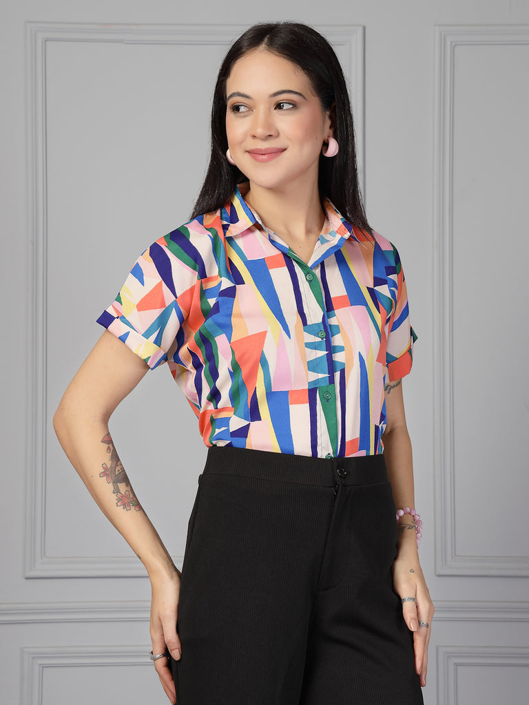 Style Quotient Women Multi Printed Regular Fit Semi Formal Polyester Shirt-Shirts-StyleQuotient