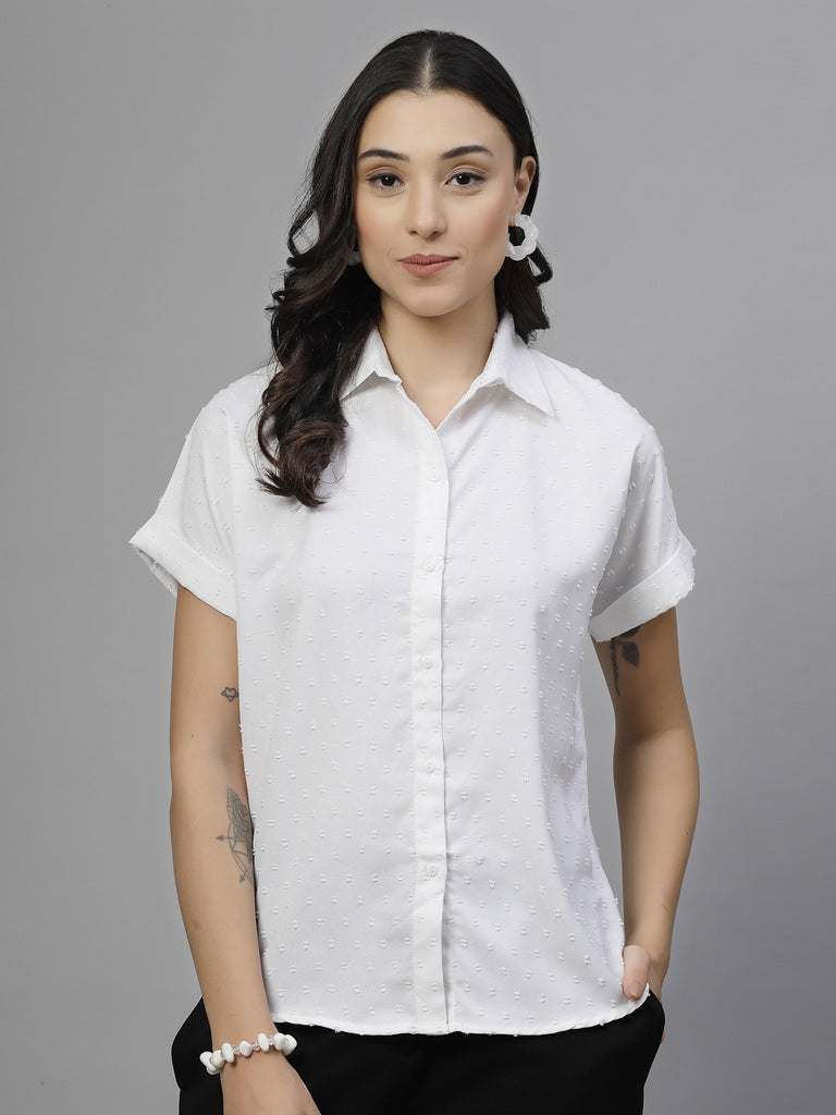 Style Quotient Women White Swiss Polymoss Formal Shirt-Shirts-StyleQuotient