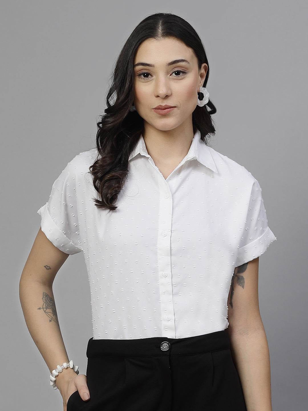 Style Quotient Women White Swiss Polymoss Formal Shirt-Shirts-StyleQuotient