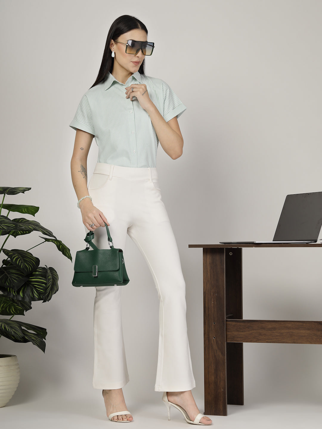 Style Quotient Women Green white Shirt-Shirts-StyleQuotient