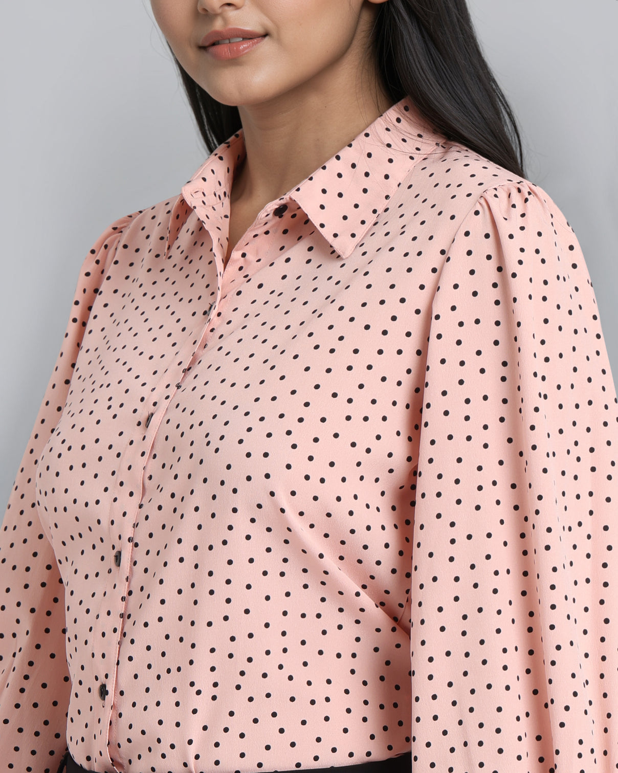 Style Quotient Women Nude Black Polka Printed Polyester Regular Fit Smart Casual Shirt-Shirts-StyleQuotient