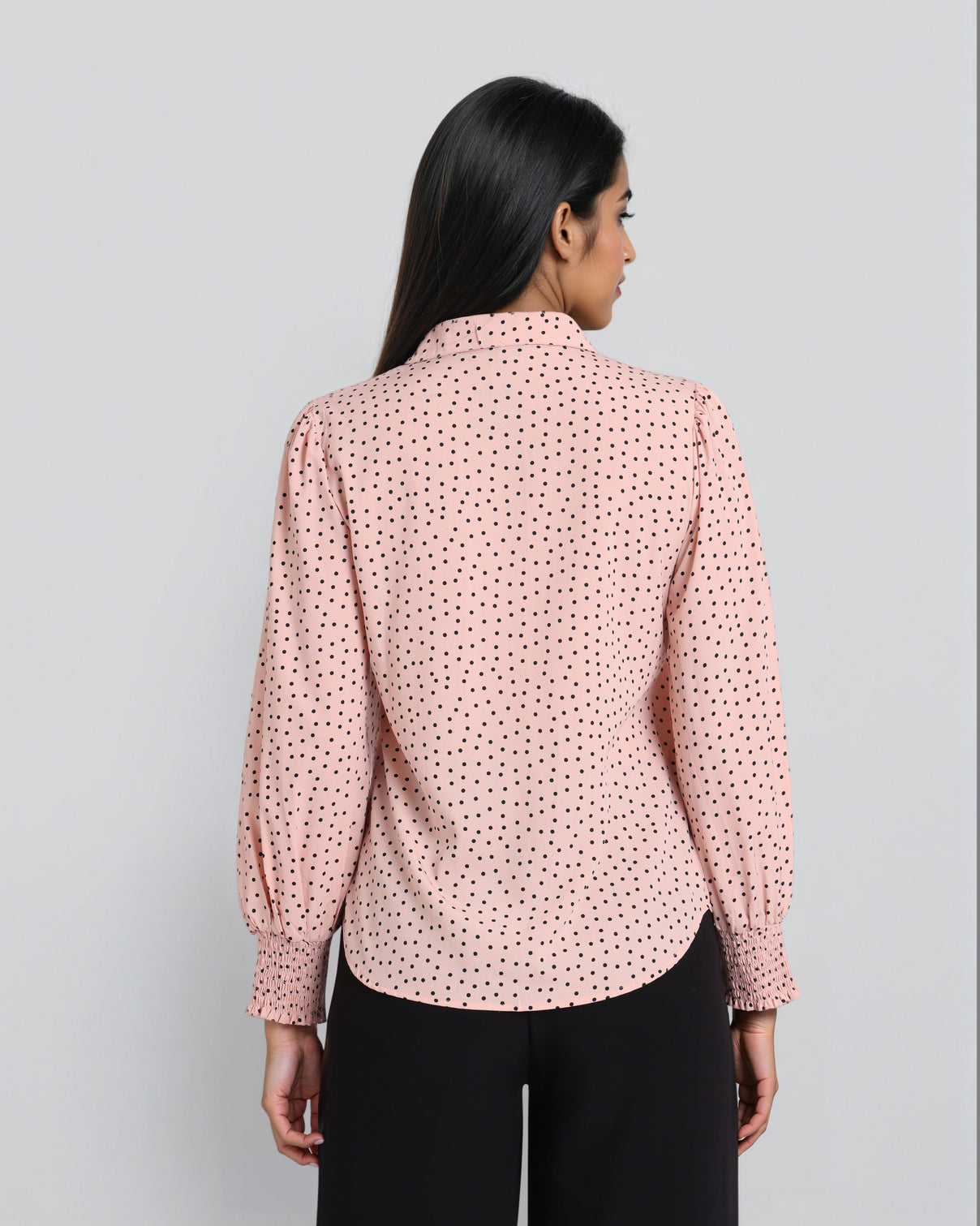 Style Quotient Women Nude Black Polka Printed Polyester Regular Fit Smart Casual Shirt-Shirts-StyleQuotient