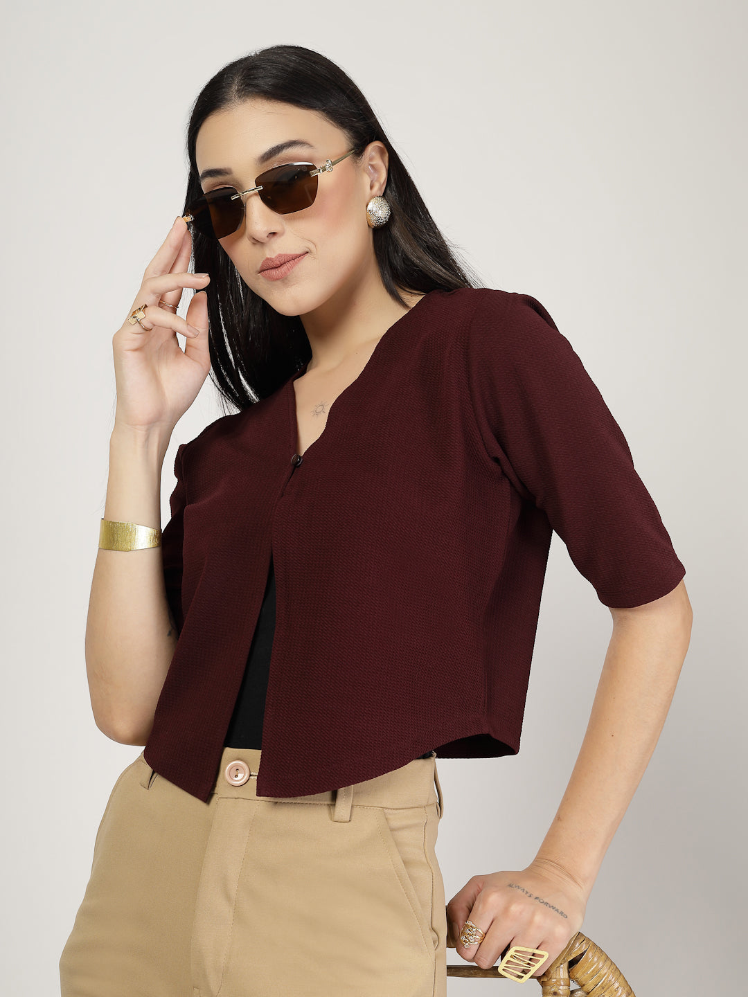 Style Quotient Women Maroon Knit Shrug-Shrug-StyleQuotient