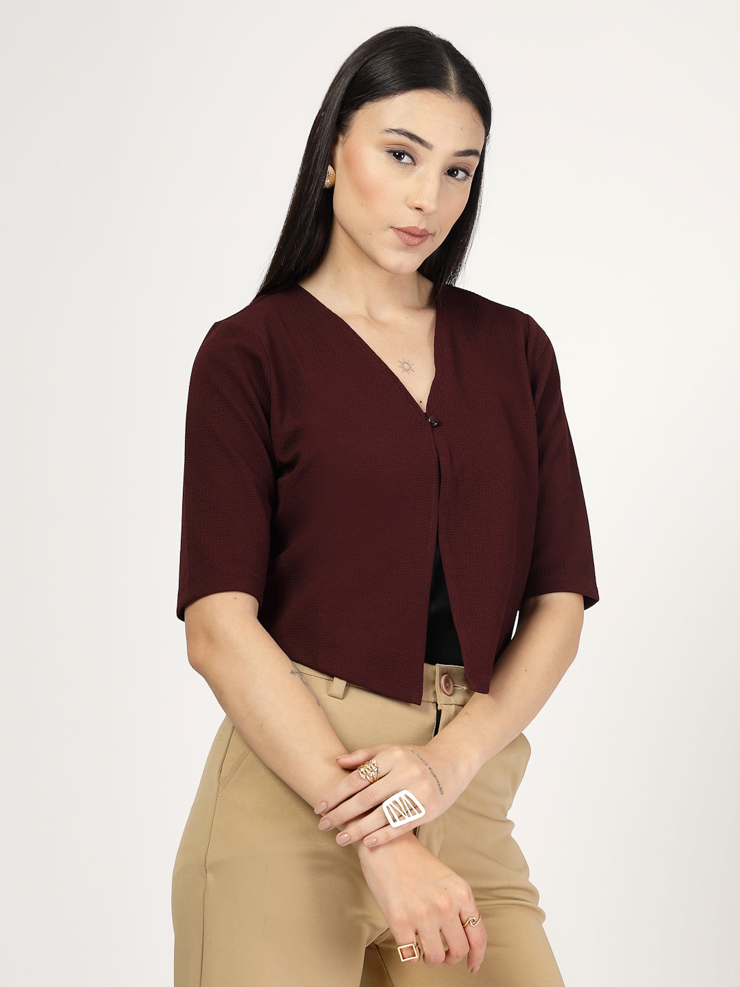 Style Quotient Women Maroon Knit Shrug-Shrug-StyleQuotient