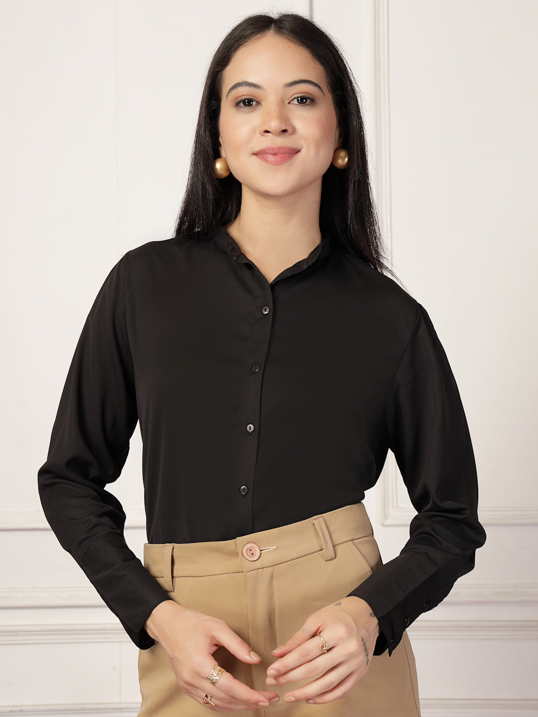 Style Quotient Women Black formal shirt-Shirts-StyleQuotient