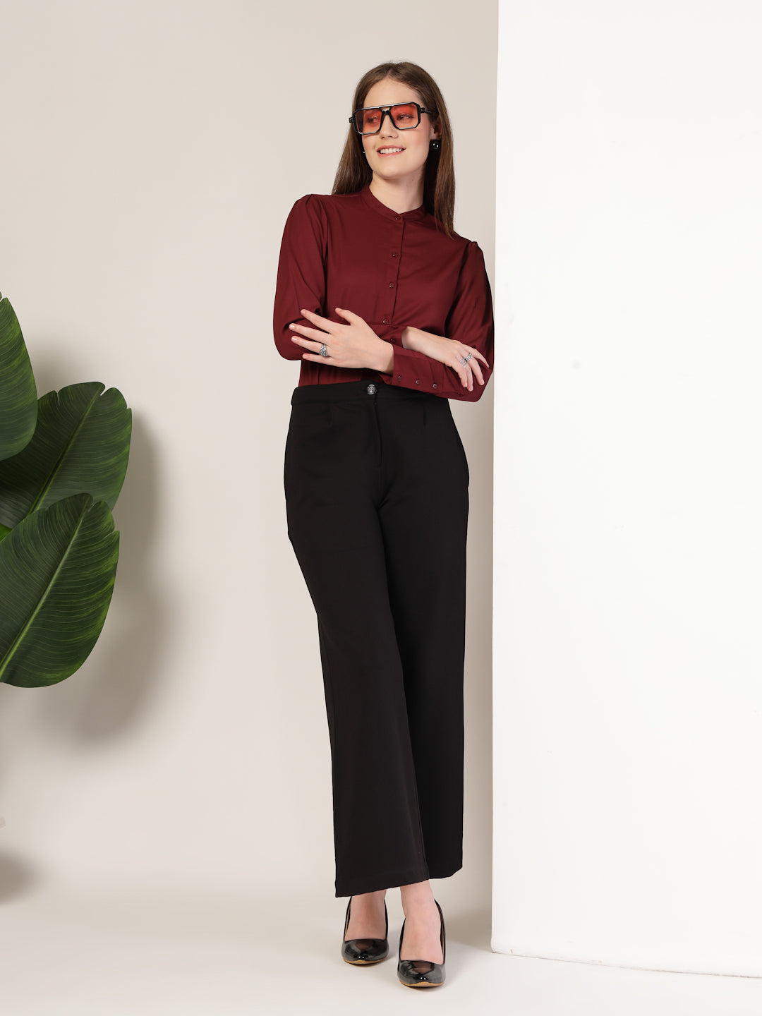 Style Quotient Women Maroon formal shirt-Shirts-StyleQuotient