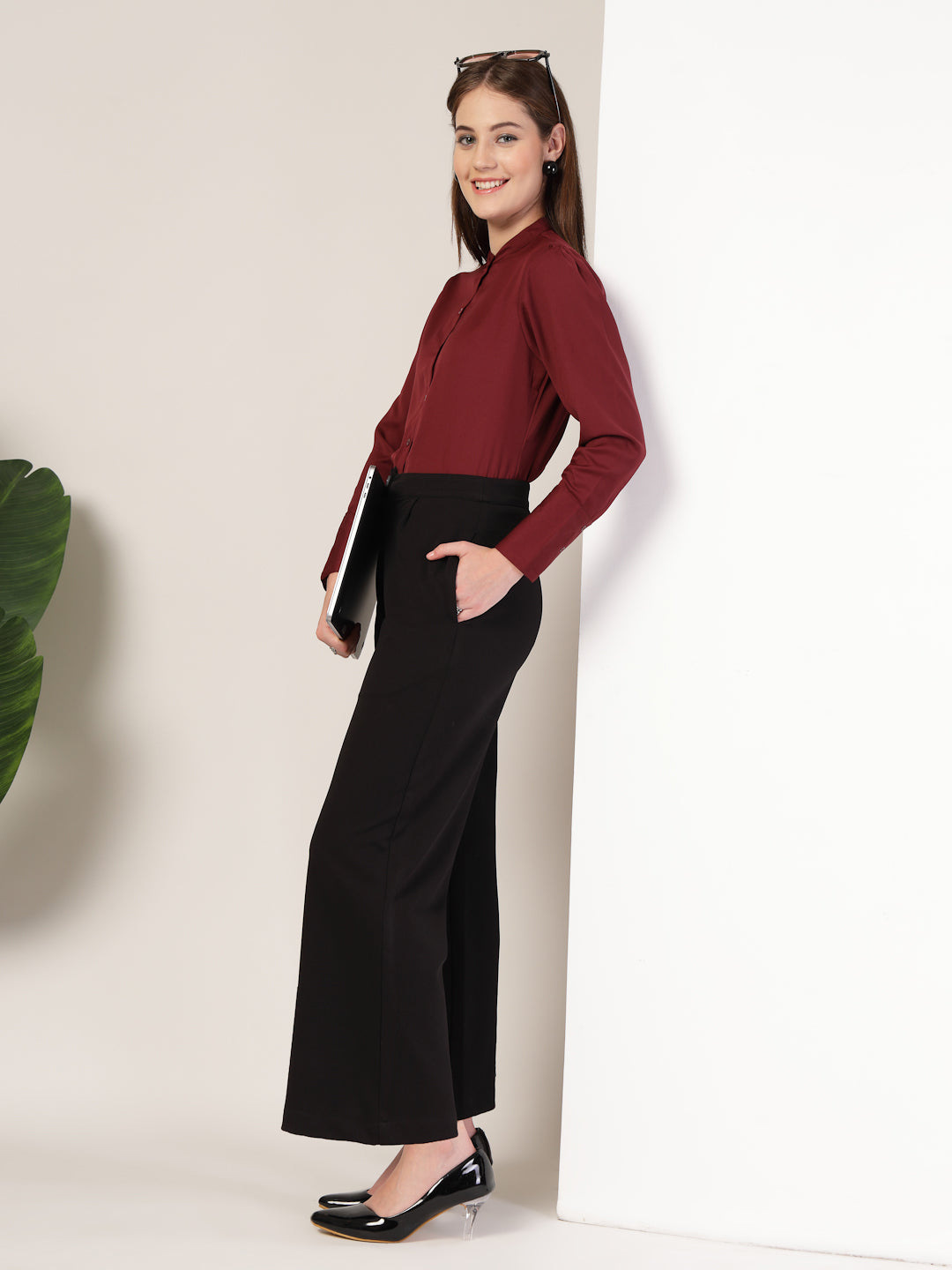 Style Quotient Women Maroon formal shirt-Shirts-StyleQuotient