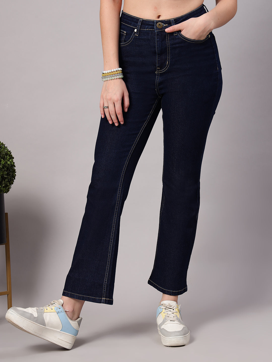 Style Quotient Women Dark Blue Boot Cut High Rise Stretchable Jeans-Jeans-StyleQuotient