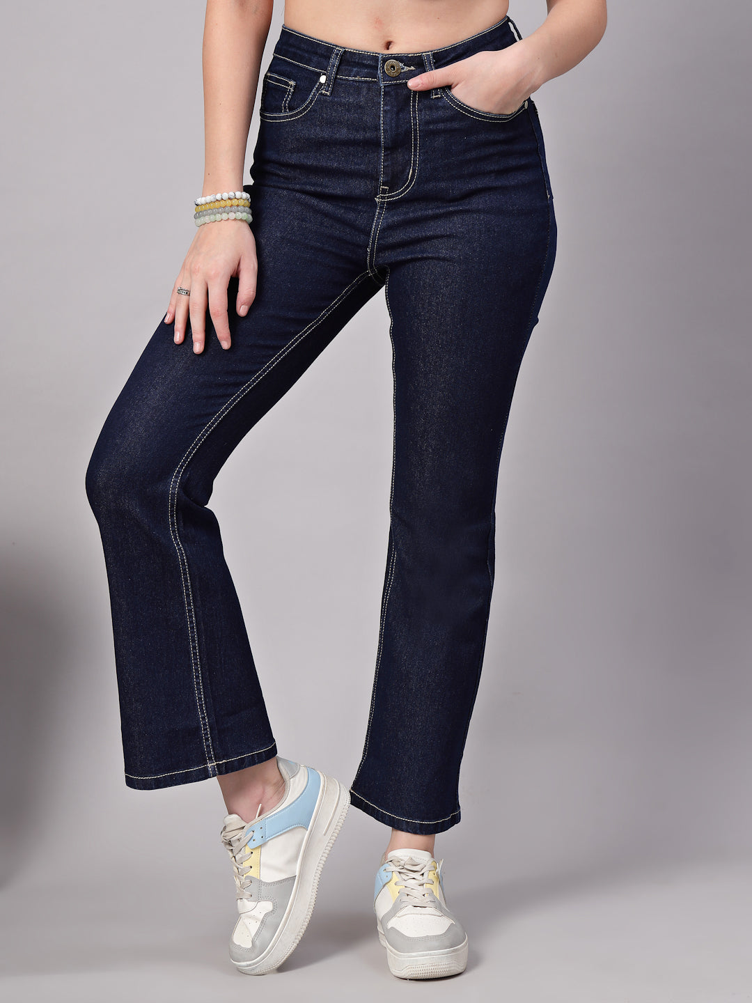 Style Quotient Women Dark Blue Boot Cut High Rise Stretchable Jeans-Jeans-StyleQuotient