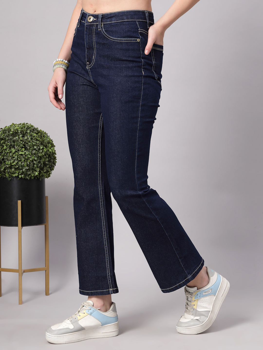 Style Quotient Women Dark Blue Boot Cut High Rise Stretchable Jeans-Jeans-StyleQuotient