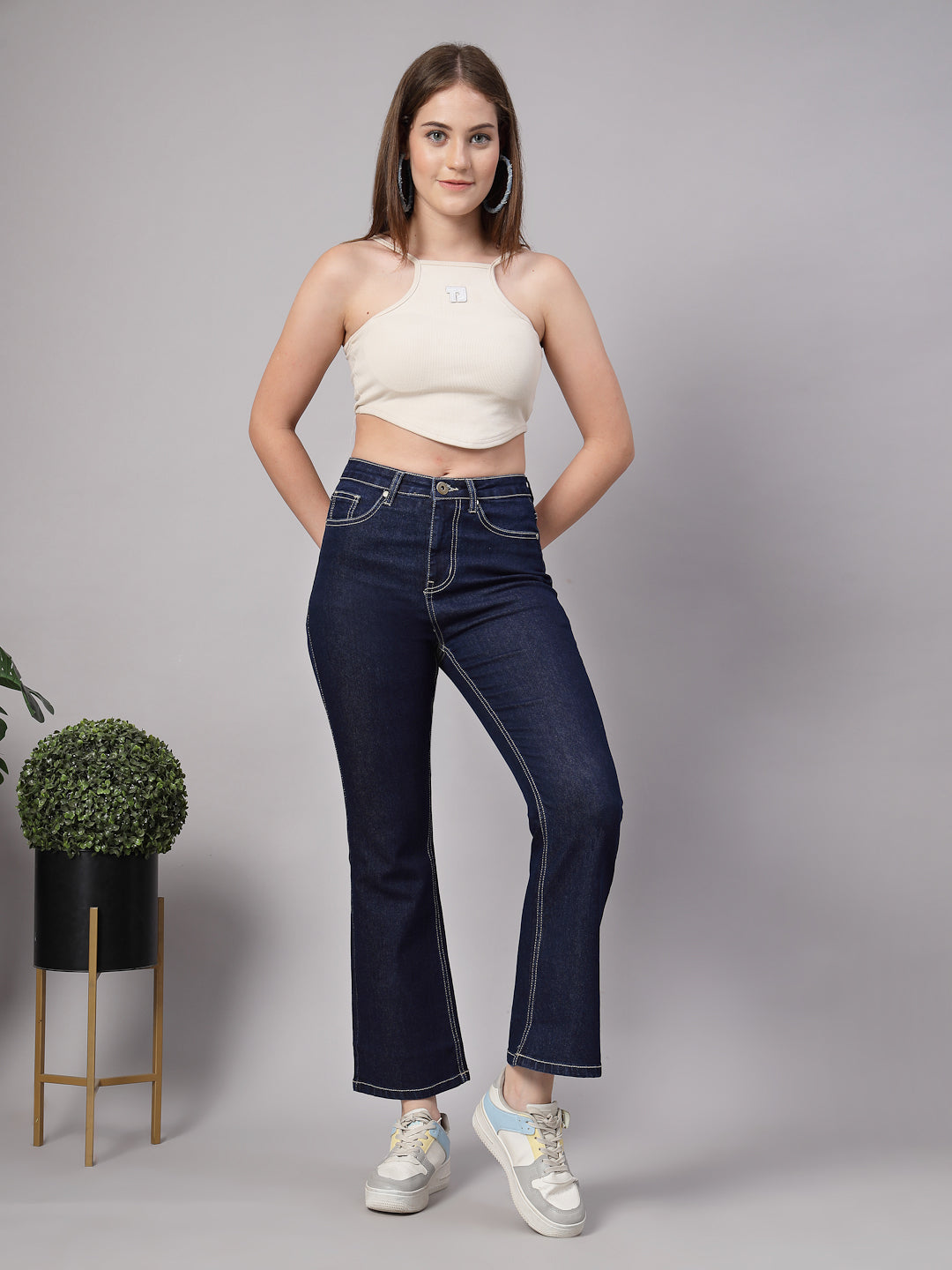 Style Quotient Women Dark Blue Boot Cut High Rise Stretchable Jeans-Jeans-StyleQuotient