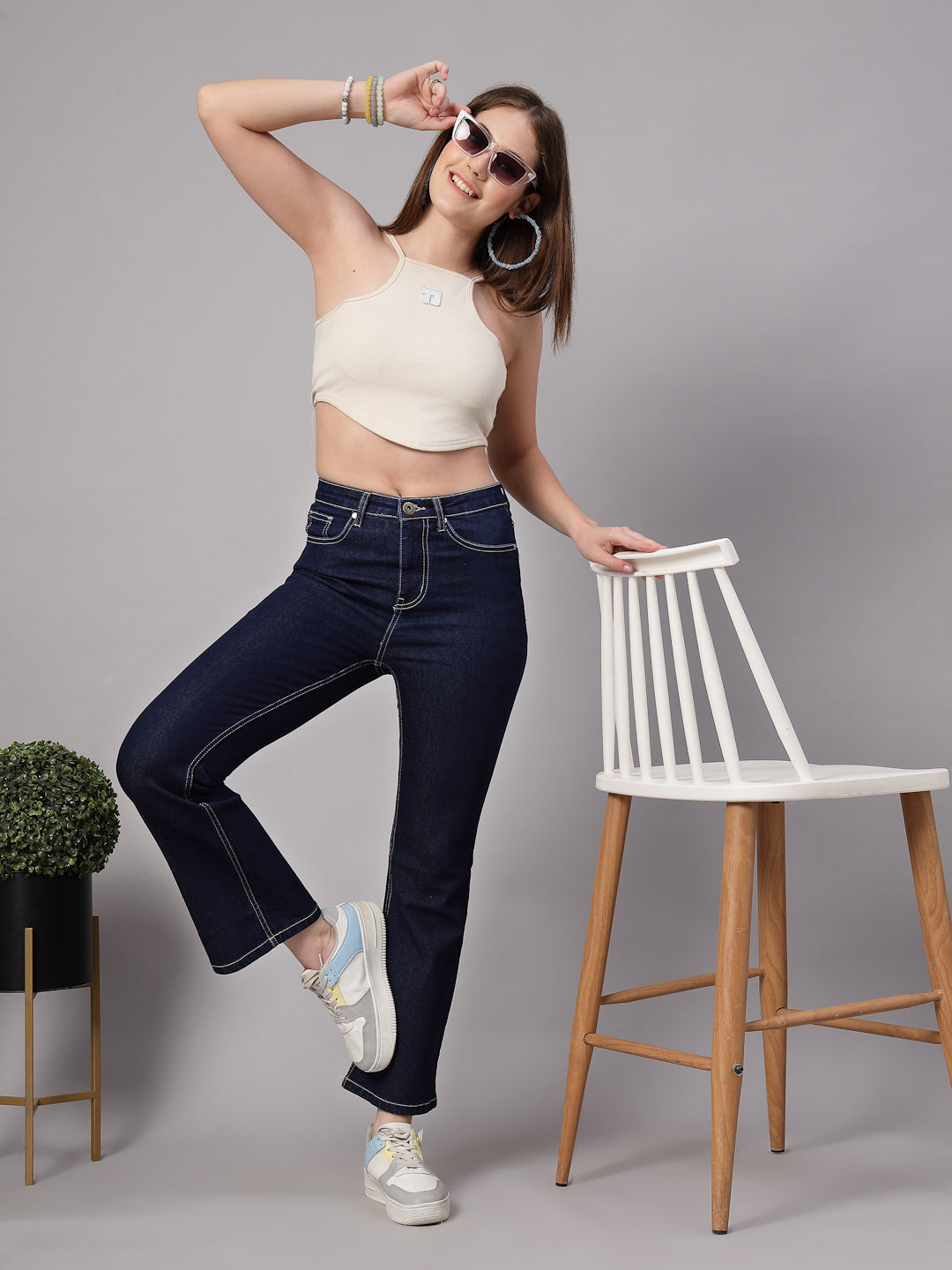 Style Quotient Women Dark Blue Boot Cut High Rise Stretchable Jeans-Jeans-StyleQuotient