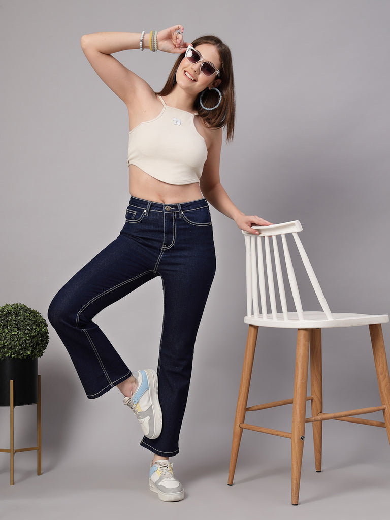 Style Quotient Women Dark Blue Boot Cut High Rise Stretchable Jeans-Jeans-StyleQuotient