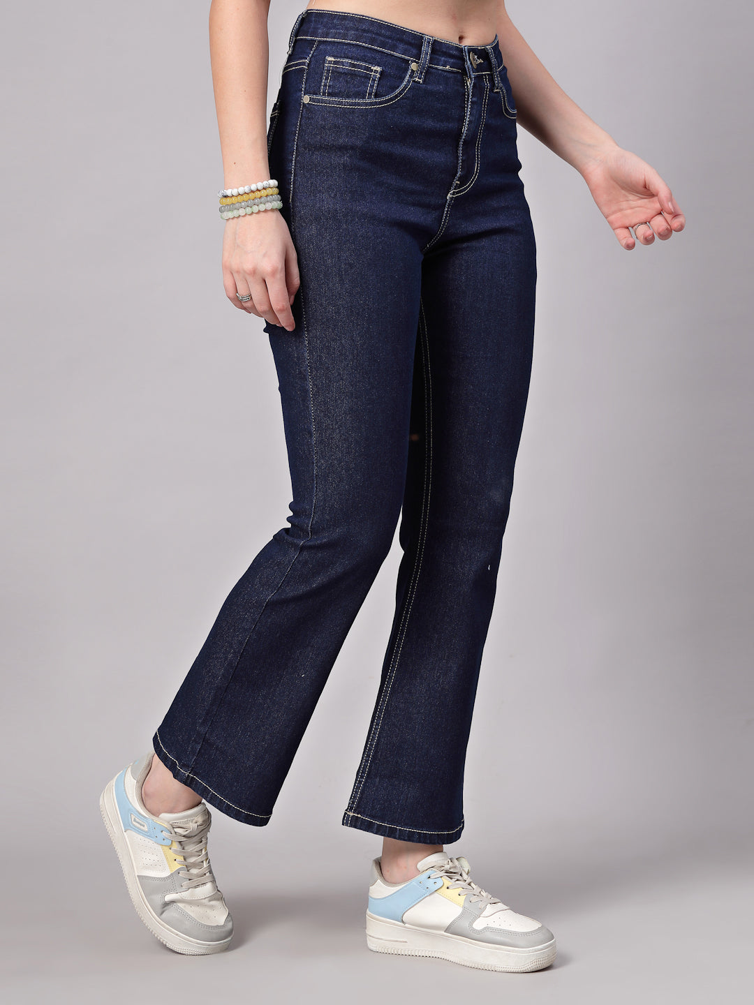 Style Quotient Women Dark Blue Boot Cut High Rise Stretchable Jeans-Jeans-StyleQuotient