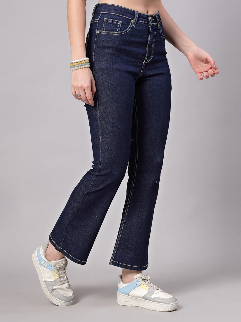 Style Quotient Women Dark Blue Boot Cut High Rise Stretchable Jeans-Jeans-StyleQuotient