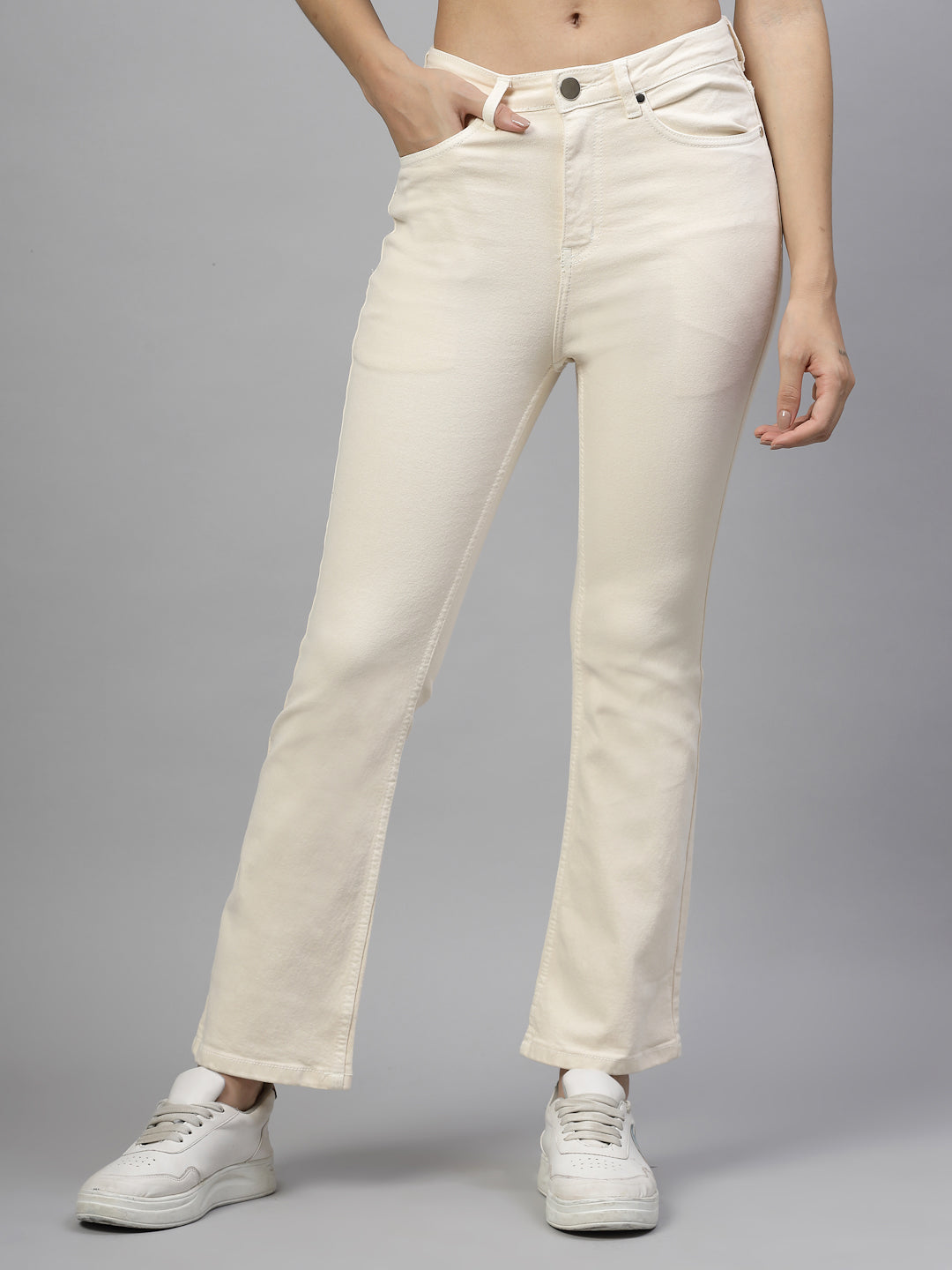 Style Quotient Women Off White Boot Cut High Rise Stretchable Jeans-Jeans-StyleQuotient