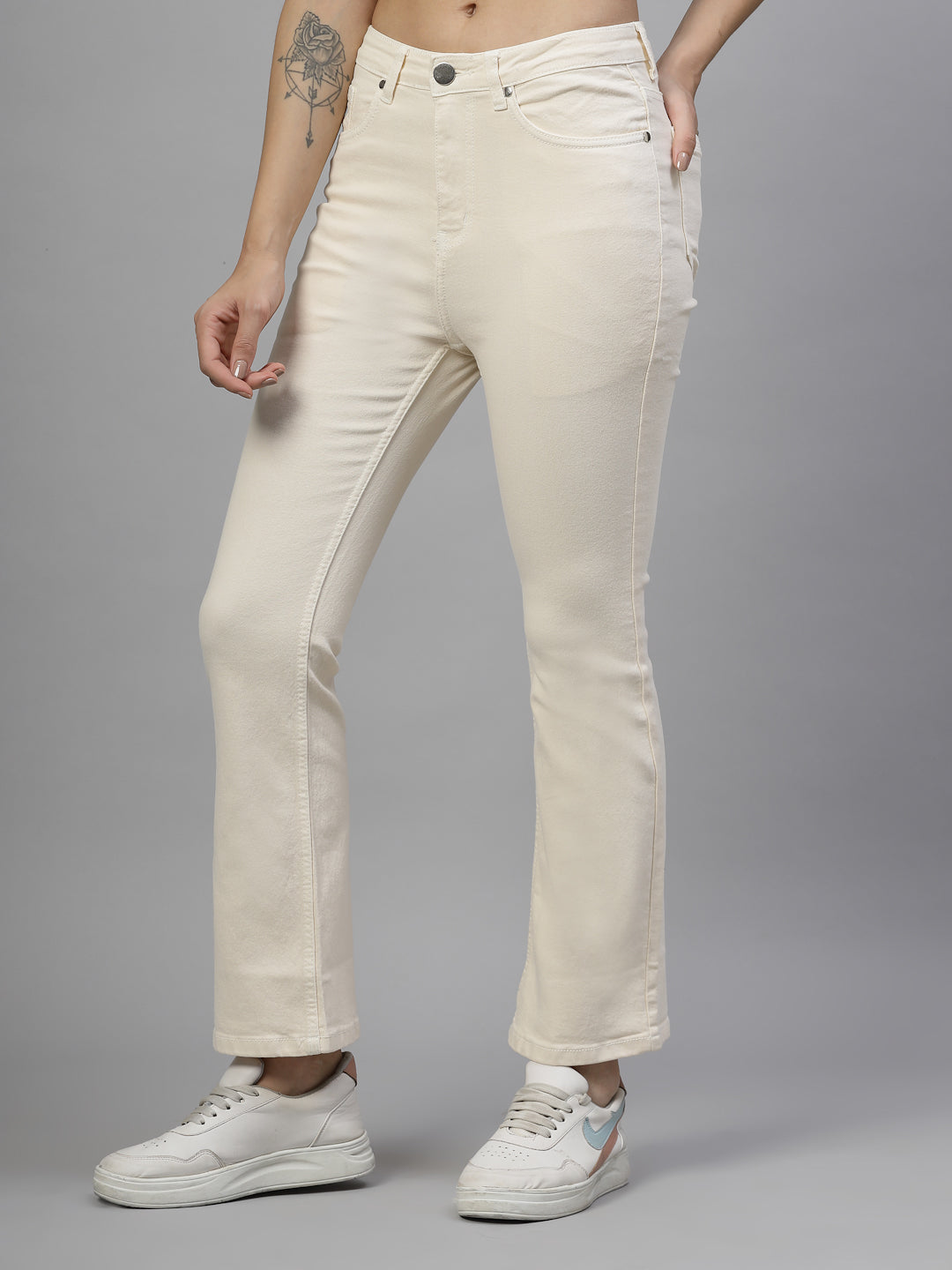 Style Quotient Women Off White Boot Cut High Rise Stretchable Jeans-Jeans-StyleQuotient