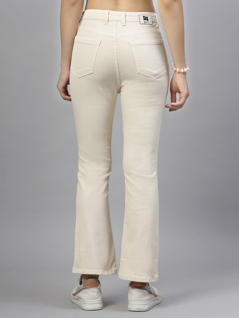 Style Quotient Women Off White Boot Cut High Rise Stretchable Jeans-Jeans-StyleQuotient
