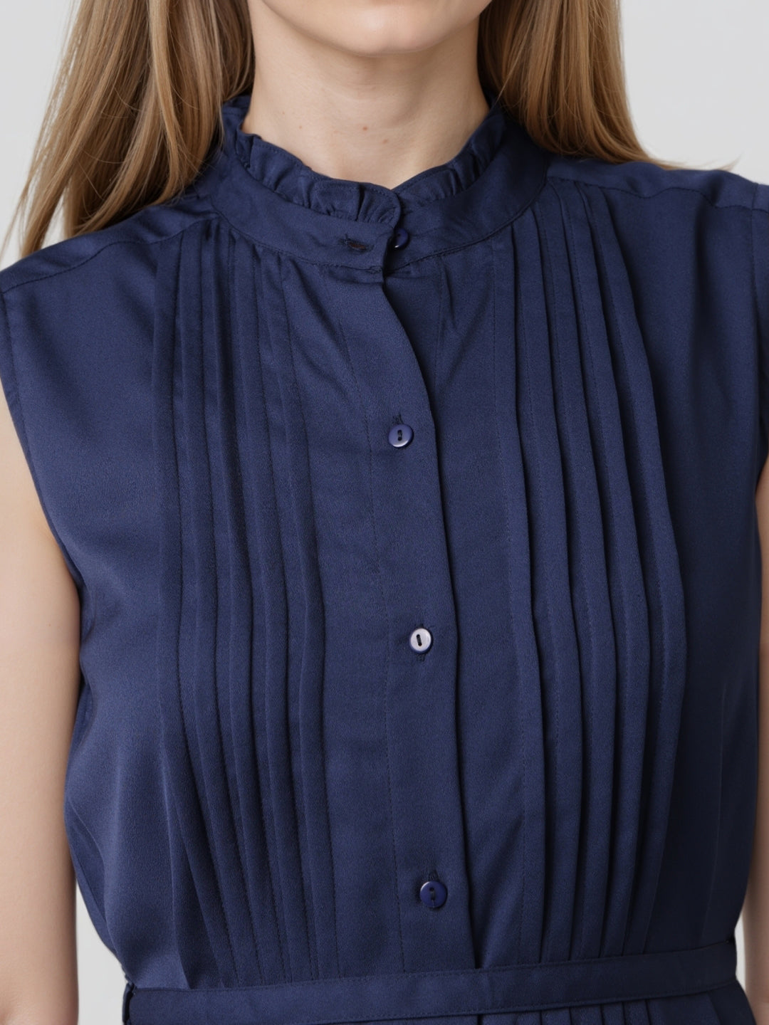 Style Quotient Women front pleated sleeveless Dress-Dresses-StyleQuotient