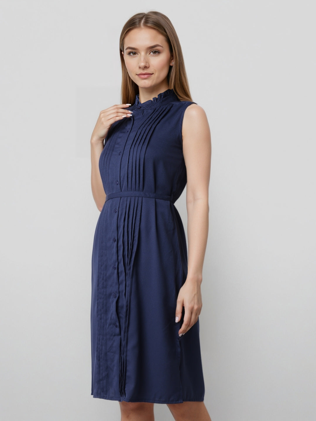 Style Quotient Women front pleated sleeveless Dress-Dresses-StyleQuotient