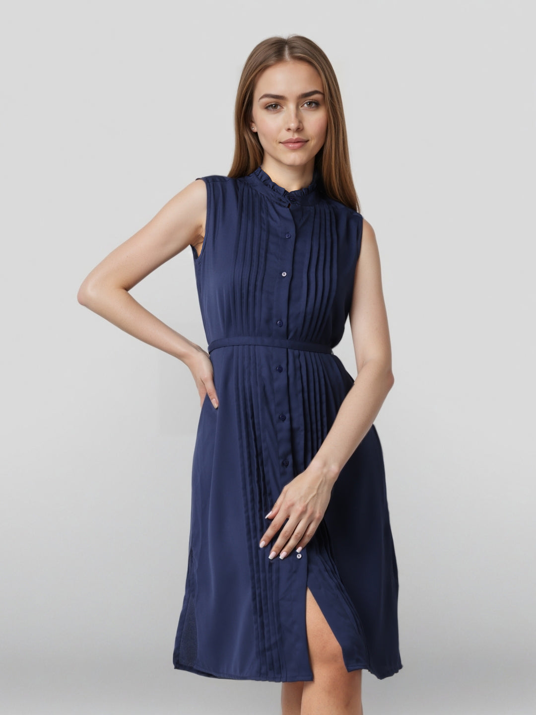 Style Quotient Women front pleated sleeveless Dress-Dresses-StyleQuotient