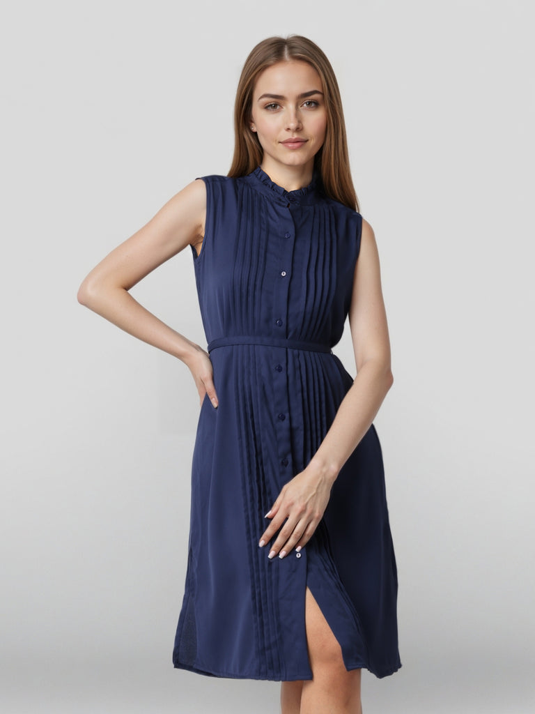 Style Quotient Women front pleated sleeveless Dress-Dresses-StyleQuotient
